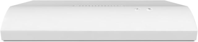 Stock photo of a white Maytag brand range hood.