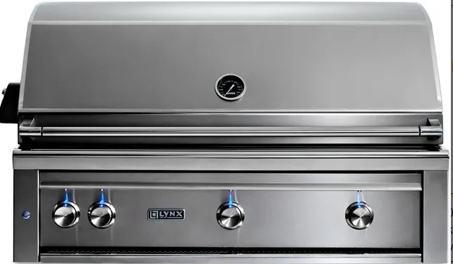 Front view of Lynx Professional 42” built-in stainless steel grill 