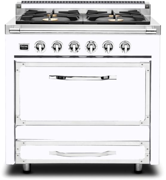 Stock photo of a chrome Viking dual fuel range