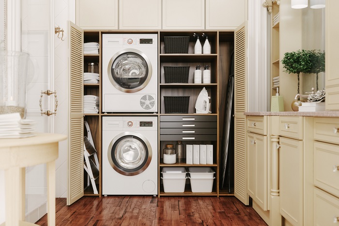 Washing machine and dryer in a luxury bathroom