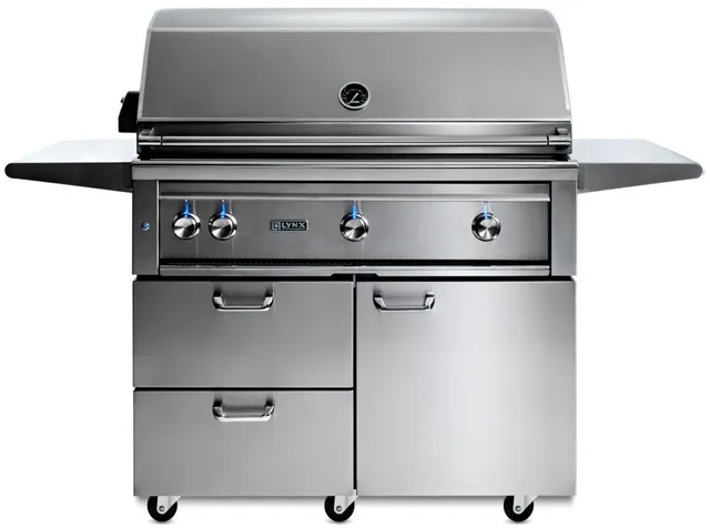 Front view of Lynx Professional 42” freestanding stainless steel grill 