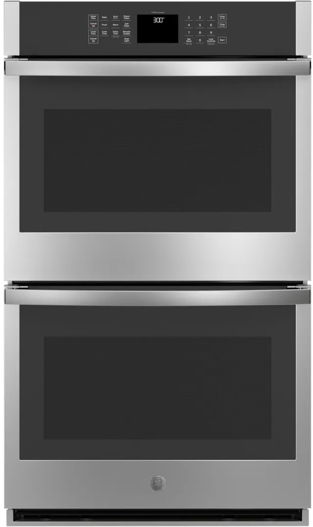 Front view of a GE 30” double wall oven 