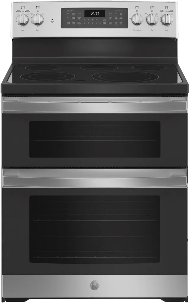 Front view of the GE JBS86SPSS double oven electric range