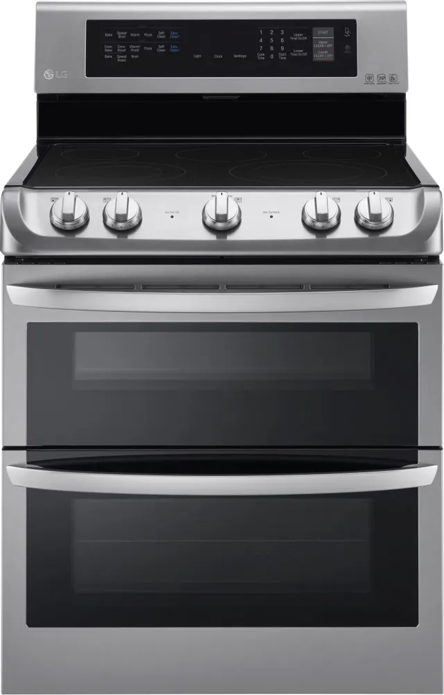 Front view of the LG LDE4413ST double oven electric range 