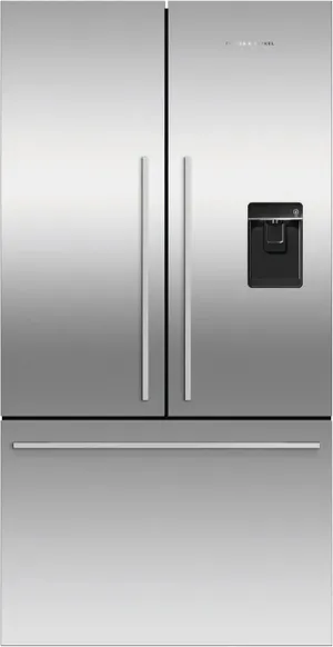 Counter Depth french Door Refrigerator Front view of Fisher & Paykel RF201ADUSX5 N stainless steel refrigerator