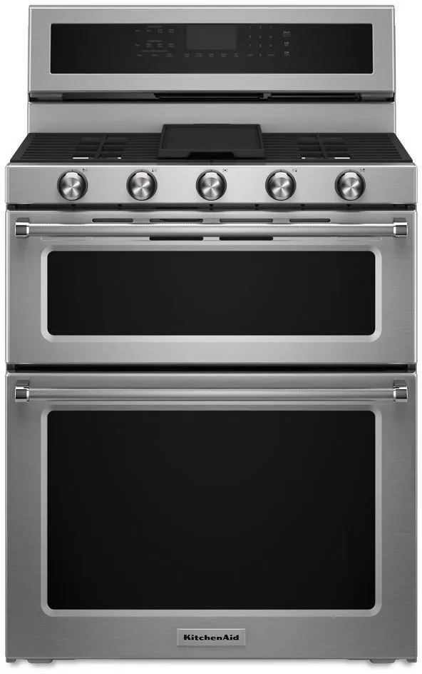 KitchenAid 30” Stainless Steel Freestanding Gas Double Oven Range