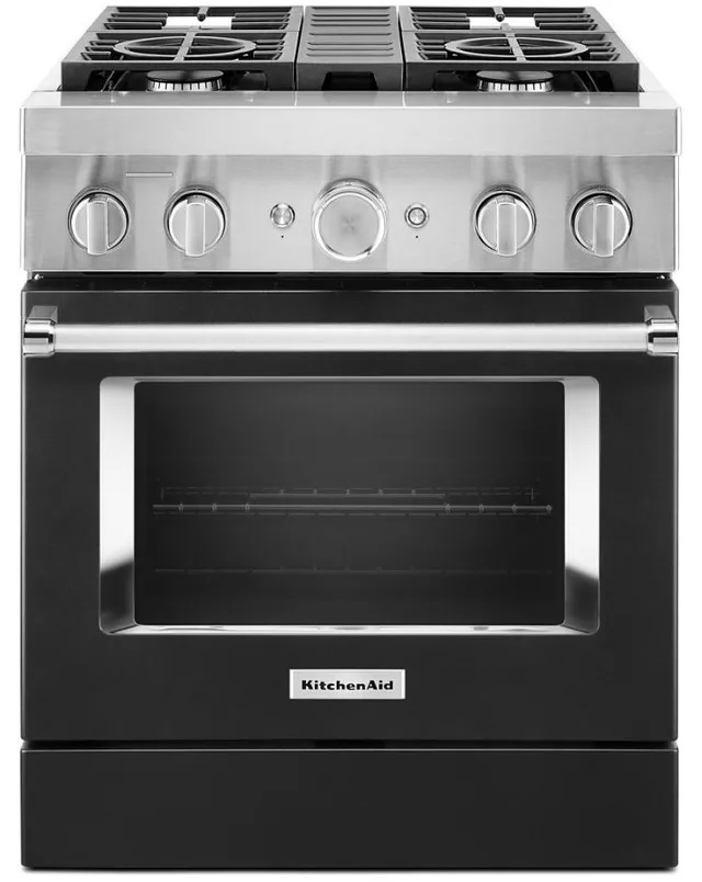 KitchenAid 30” Imperial Black Commercial-Style Free Standing Dual Fuel Range KFDC500JBK