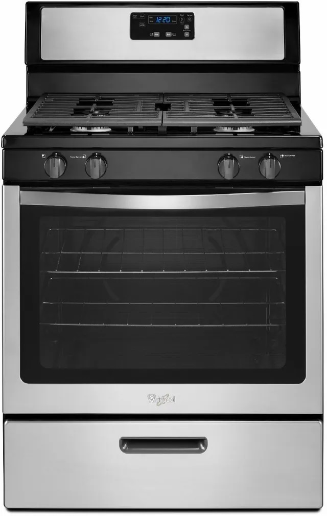 Whirlpool 30” Black on Stainless Steel Freestanding Gas Range