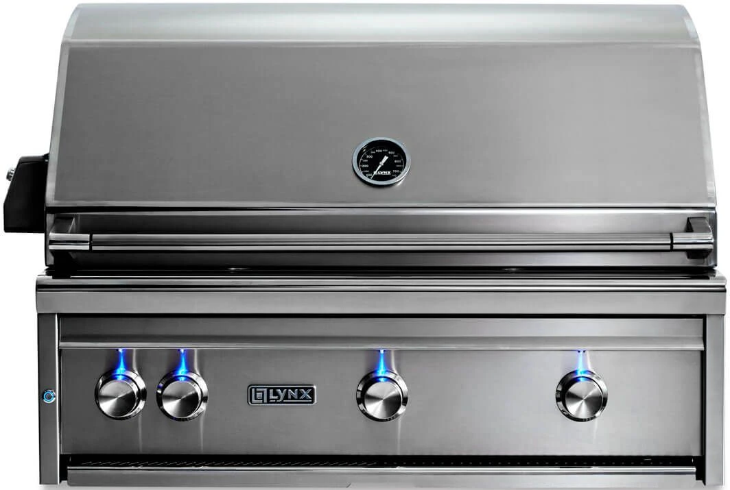 silver grill with blue light handles