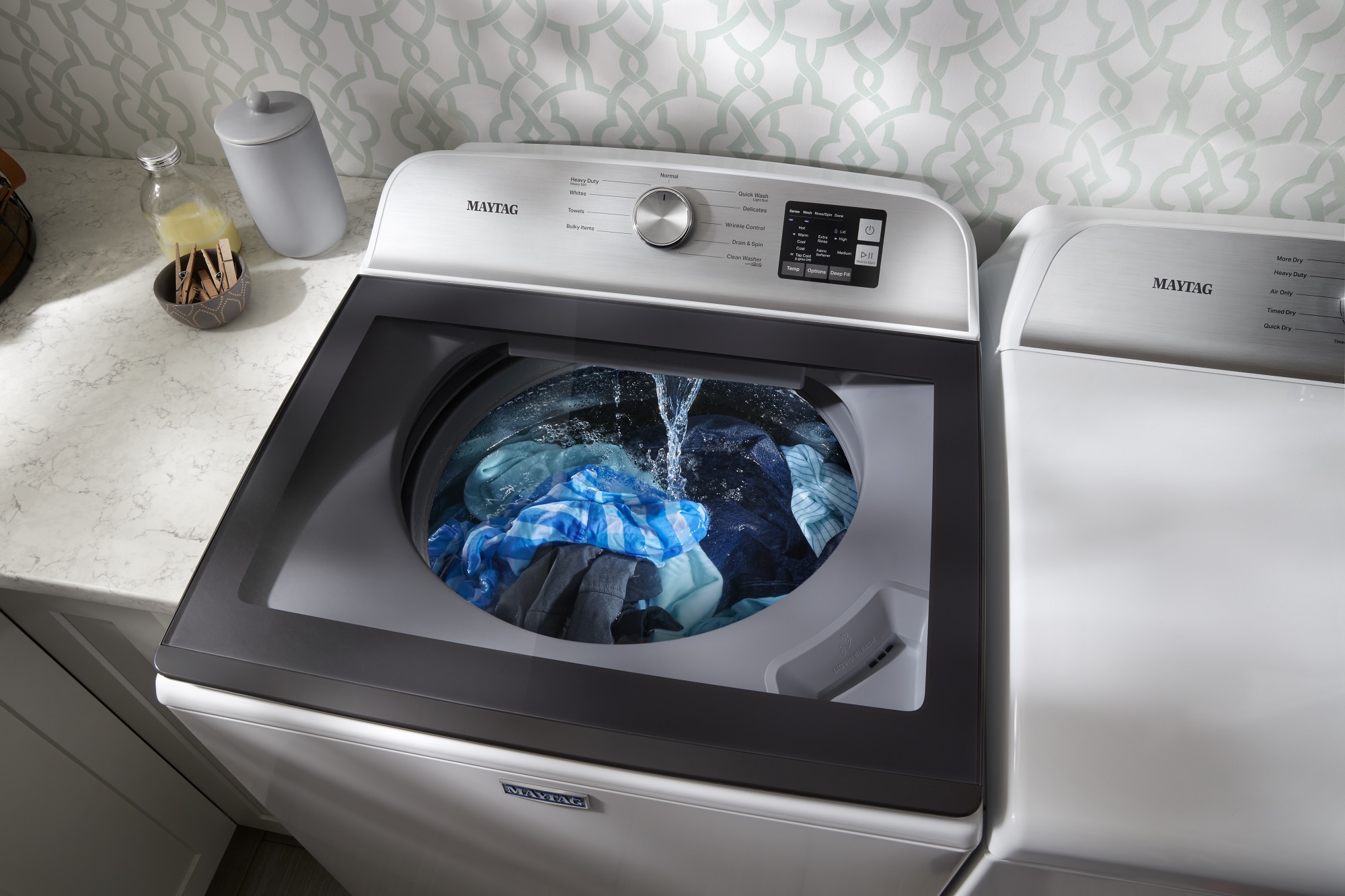 overhead shot of Maytag top-loading washer