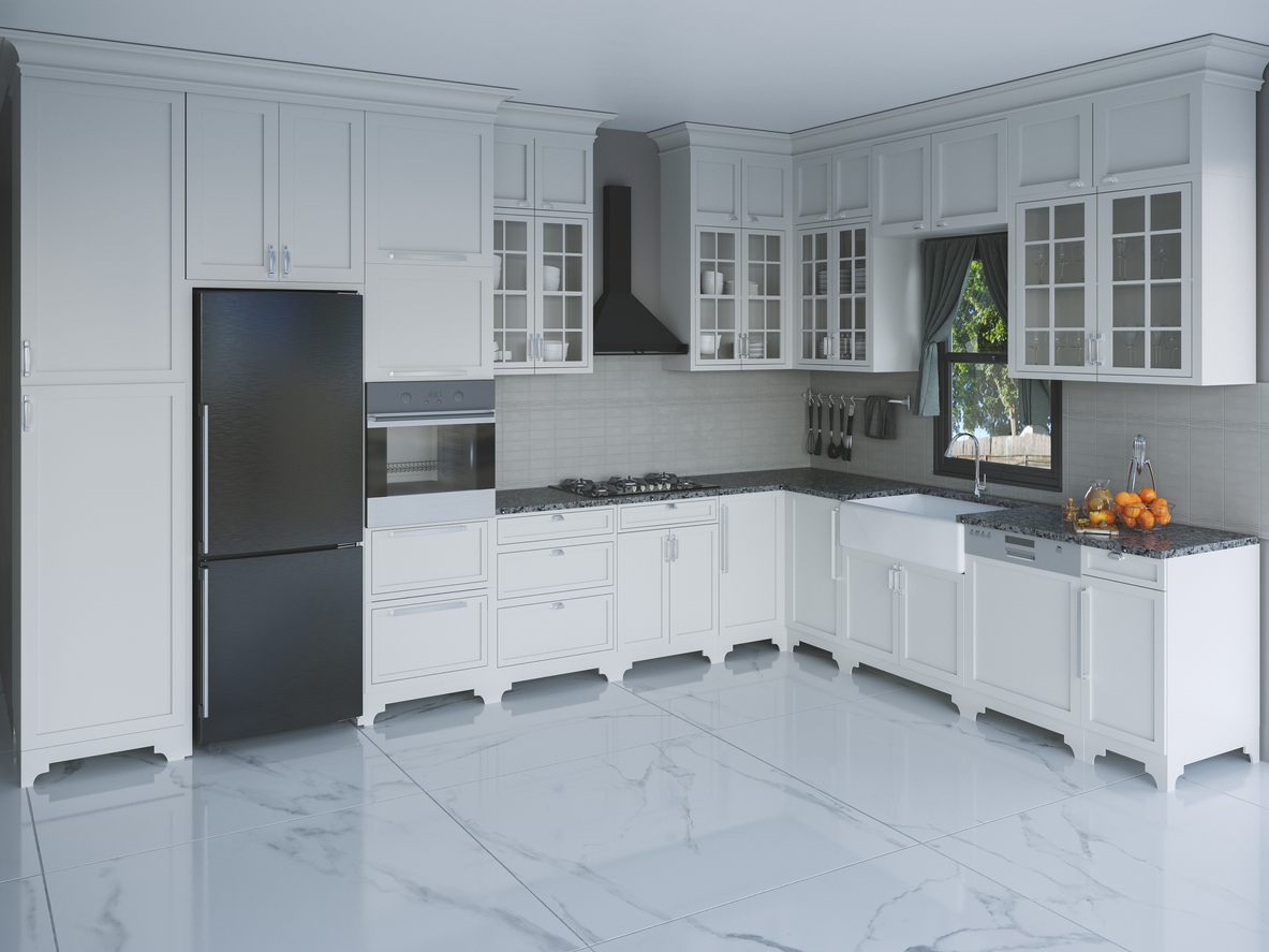 modern kitchen interior with black appliances