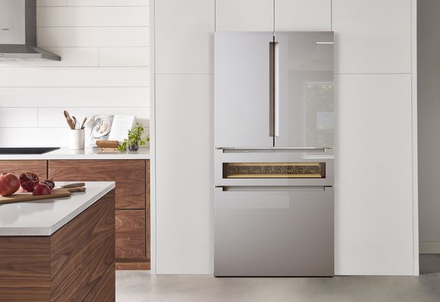 A Bosch French door refrigerator in a kitchen 