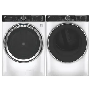 Front view of a GE front load washer and dryer set 