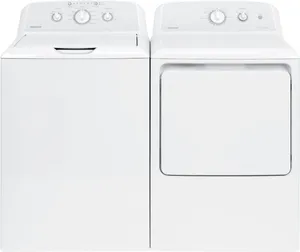 Front view of a Hotpoint top load laundry set 