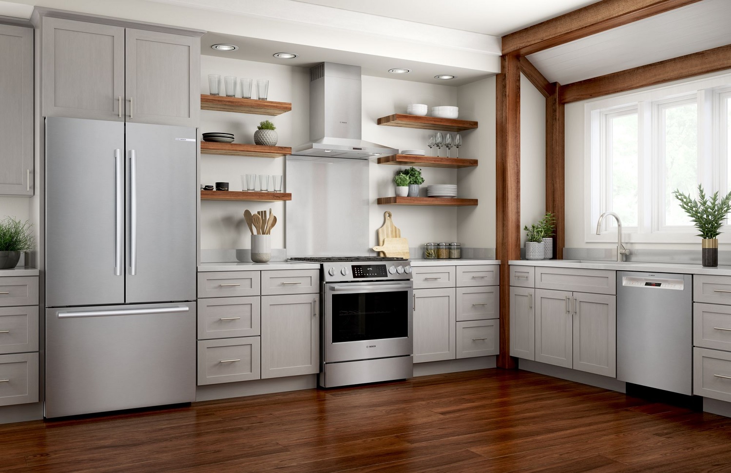stainless steel kitchen suite with Bosch SHEM78Z55N dishwasher