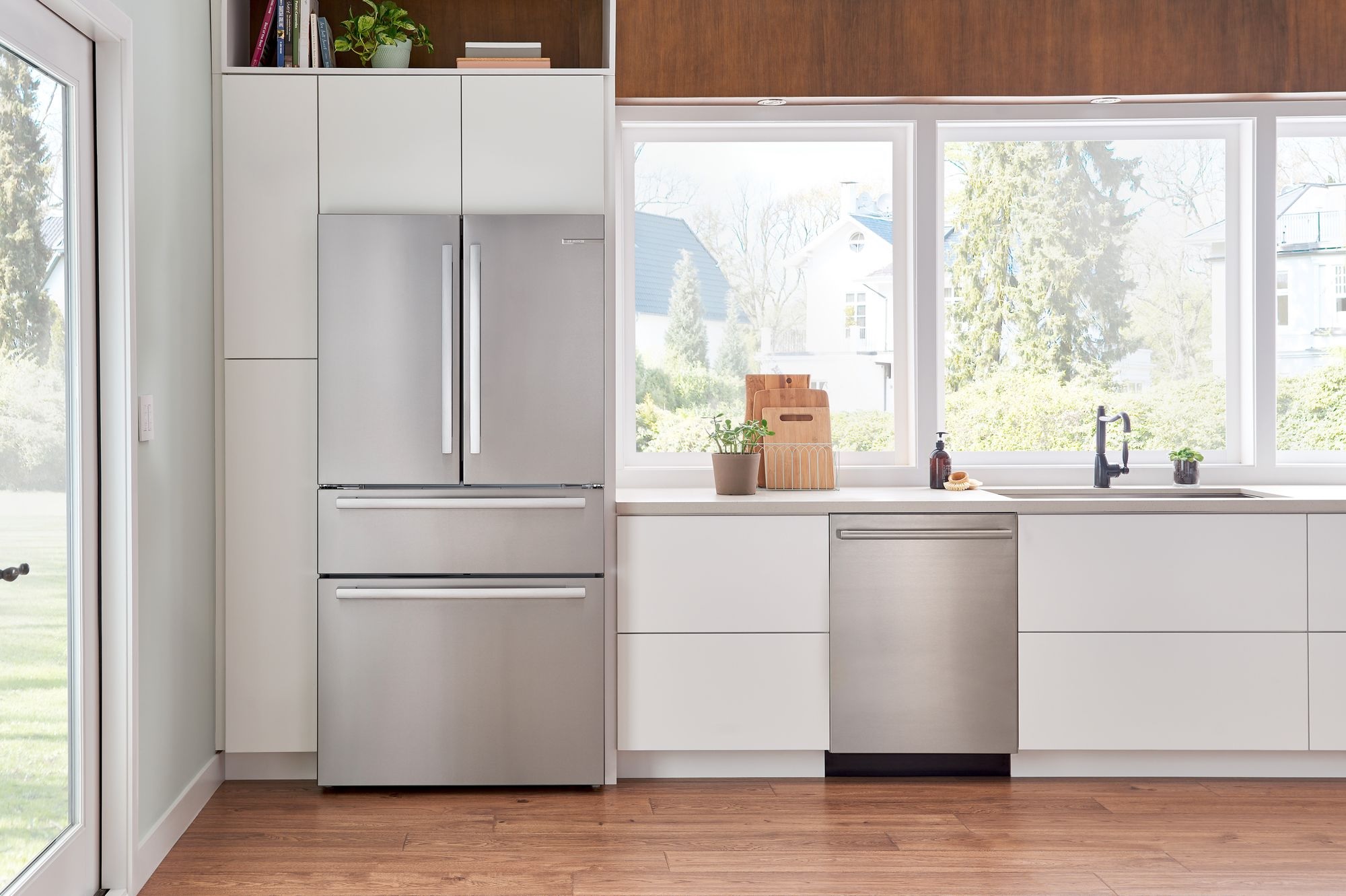 stainless steel Bosch dishwasher in modern kitchen