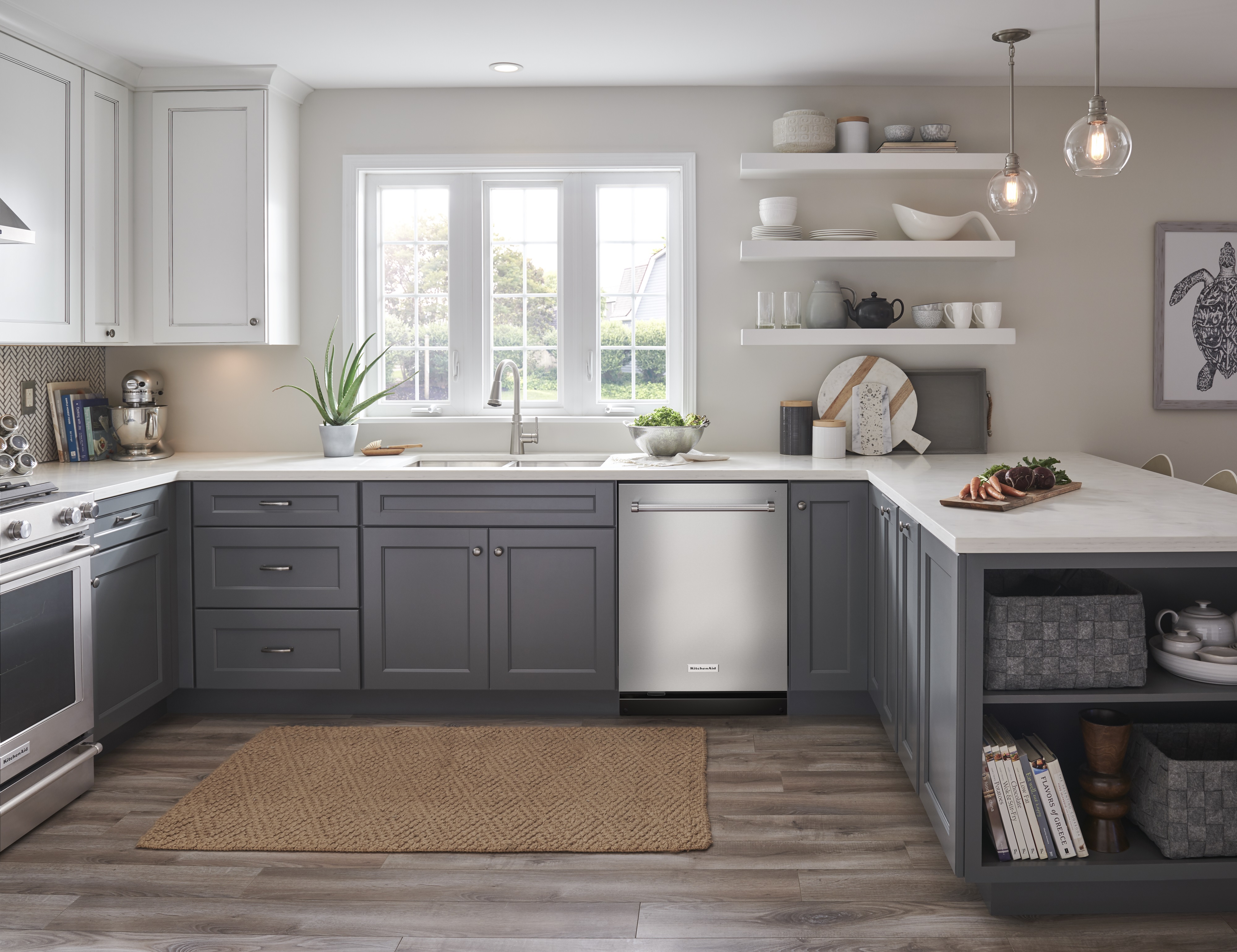 stainless steel KitchenAid dishwasher in modern kitchen