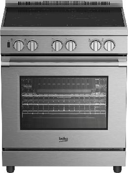 Front view of the Beko PRIR34452SS induction range 