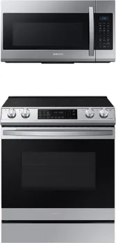 A Samsung 2-piece appliance package featuring a range and an over-the-range microwave