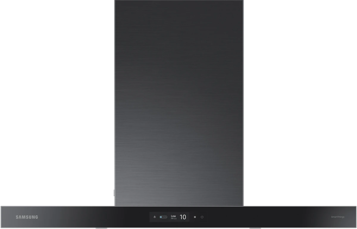Front view of the Samsung NK36CB700W33 black range hood 