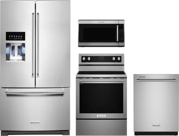front view of the KitchenAid® 4 Piece Kitchen Appliance Package-Stainless Steel