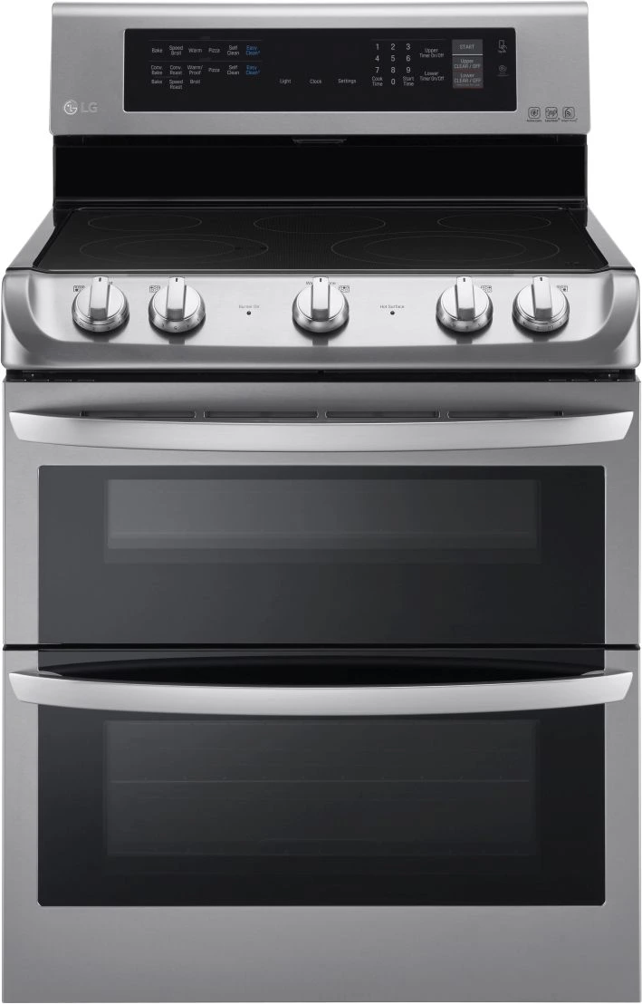 Front view of the LG LDE4413ST double oven electric range 