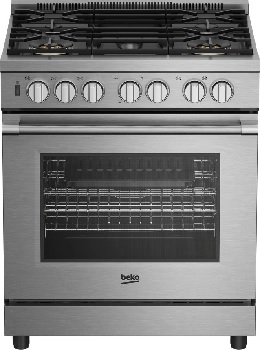 Front view of the Beko PRDF34552SS dual fuel range 