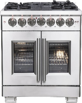 Front view of the FORNO Capriasca collection dual fuel range 