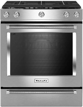 Front view of the KitchenAid KSGG700ESS gas range 