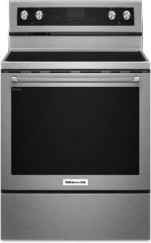 Front view of the KitchenAid KFEG500ESS electric range 