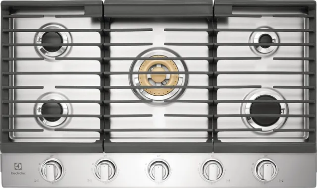 Overhead view of Electrolux 36” gas cooktop