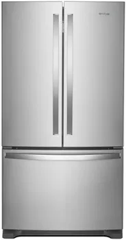 Front view of the Whirlpool WRF535SWHZ French door refrigerator 
