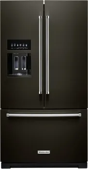 Front view of the KitchenAid KRFF577KBS refrigerator 