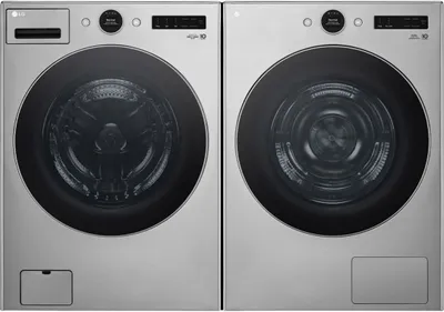 Front view of an LG WM5500HVA washer and DLEX5500V dryer set 