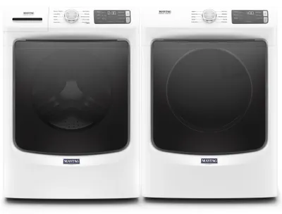 Front view of a Maytag MHW5630HW washer and MED5630HW dryer set 