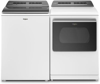 Front view of a Whirlpool WTW8127LW washer and WED8127LW dryer set 