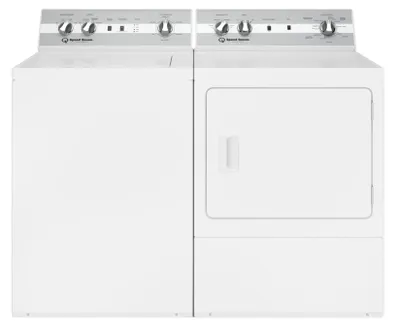 Front view of a Speed Queen TC5003WN washer and DC5003WG dryer set 