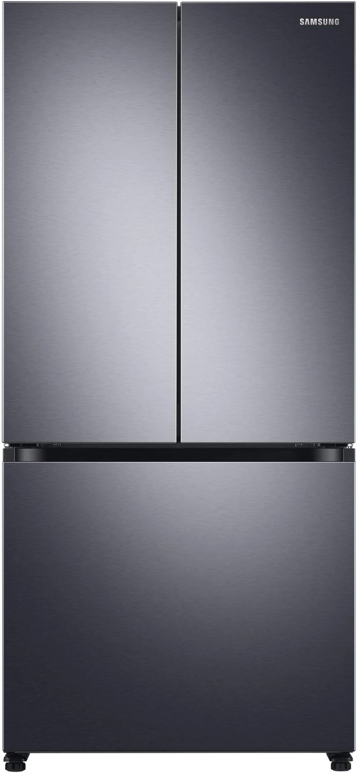 Front view of the Samsung RF18A5101SR French door refrigerator 