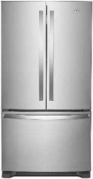 Front view of the Whirlpool WRF535SWHZ French door refrigerator
