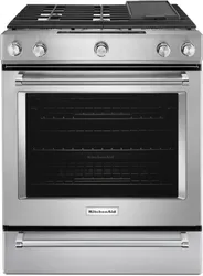 Front view of the KitchenAid KSGB900ESS slide in gas range