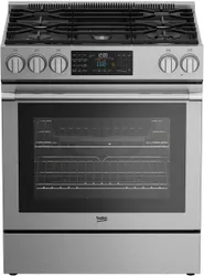 Front view of the Beko SLGR30532SS slide in gas range
