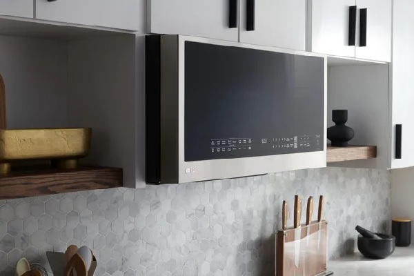 The LG MHEC1737F over the range microwave featured in a kitchen 