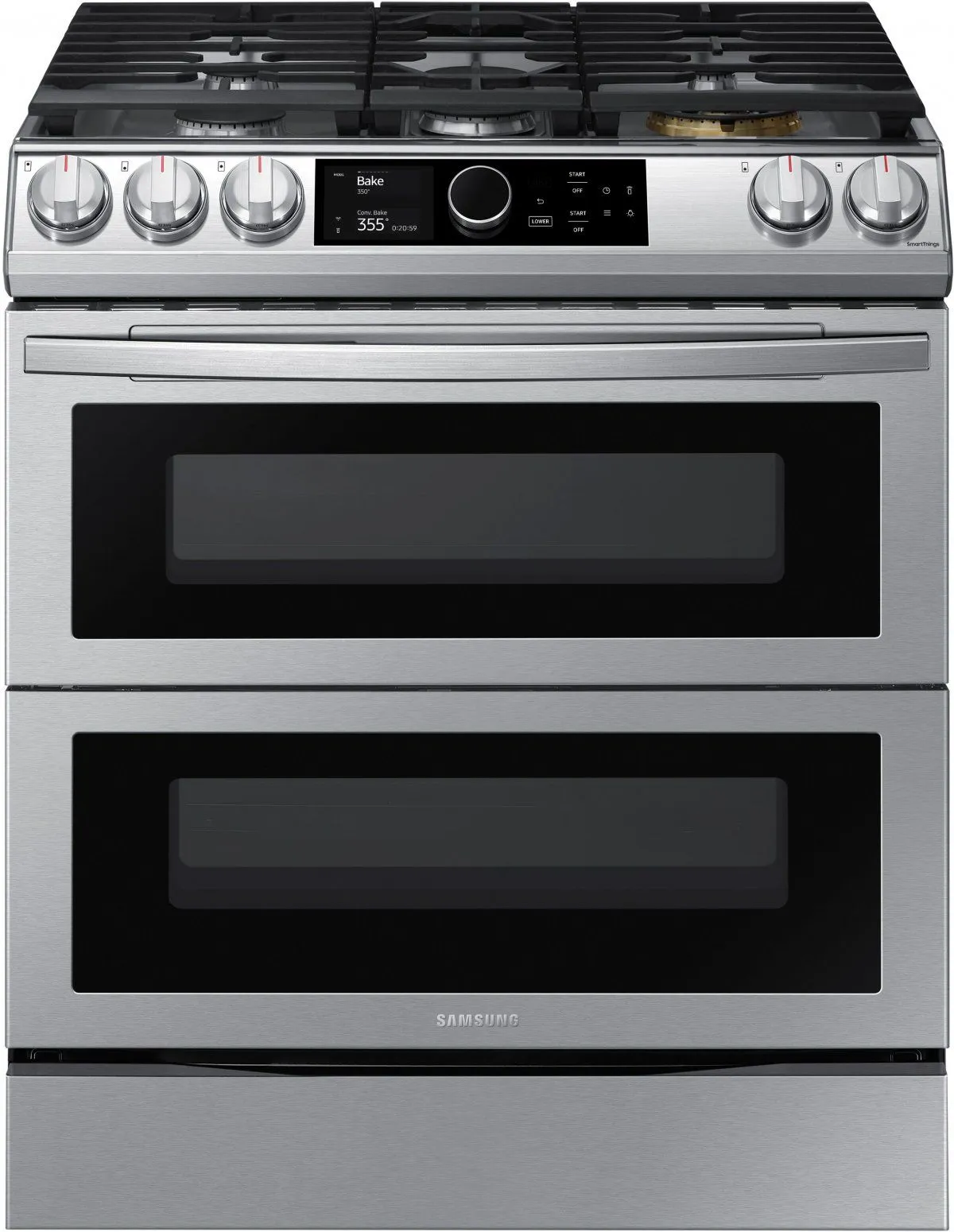 Credit: Samsung Front view of the Samsung NX60T8751SS double oven range