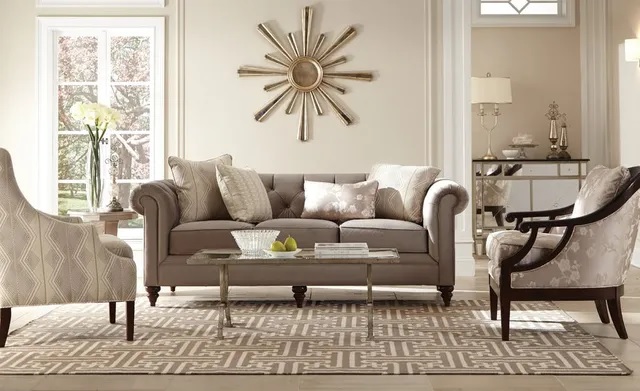 Craftmaster Urban Elements Sofa with tall turned legs, deep tufting on the back and arms