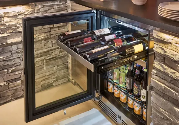 The Perlick Signature Series outdoor refrigerator with wine, beer, and beverages 