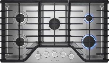 Overhead view of the KitchenAid KCGS356ESS 36” gas cooktop 