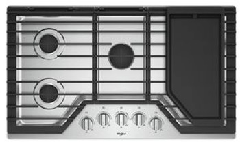 Overhead view of the Whirlpool WCG97US6HS 36” gas cooktop 