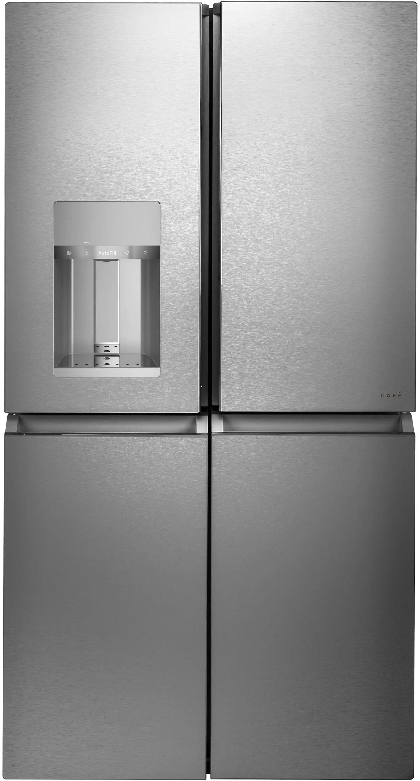 Front view of the Café CQE28DM5NS5 4-door refrigerator 