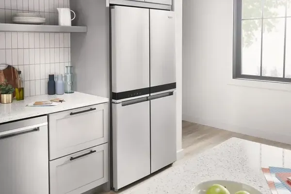 The Whirlpool WRQA59CNKZ 4-door refrigerator in a modern kitchen 