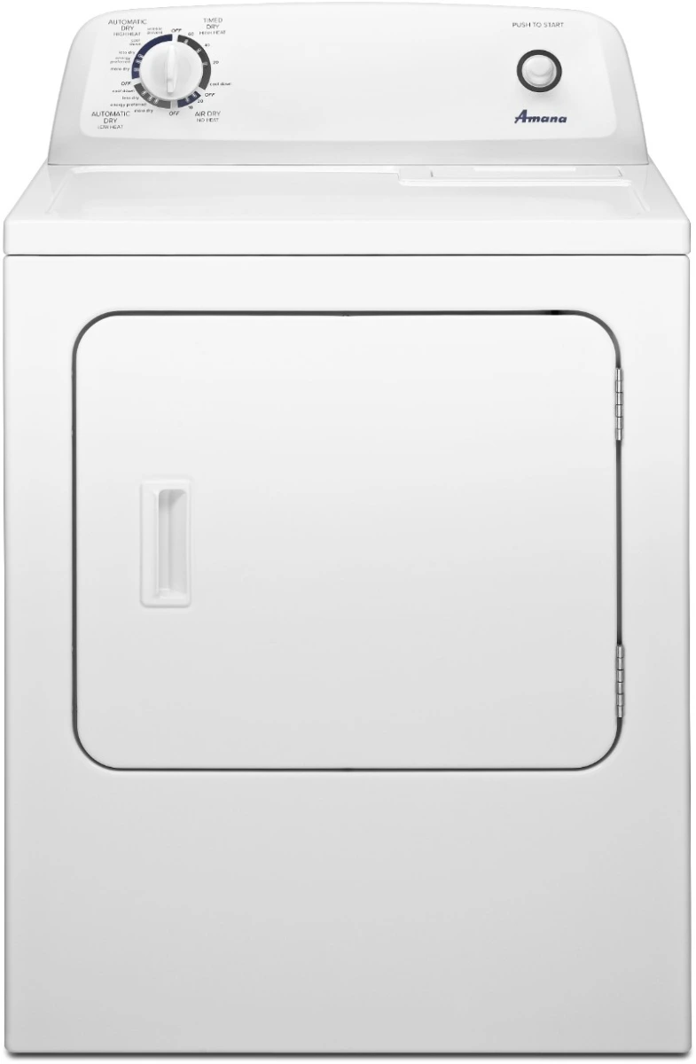 Front view of the Amana NED4655EW dryer 